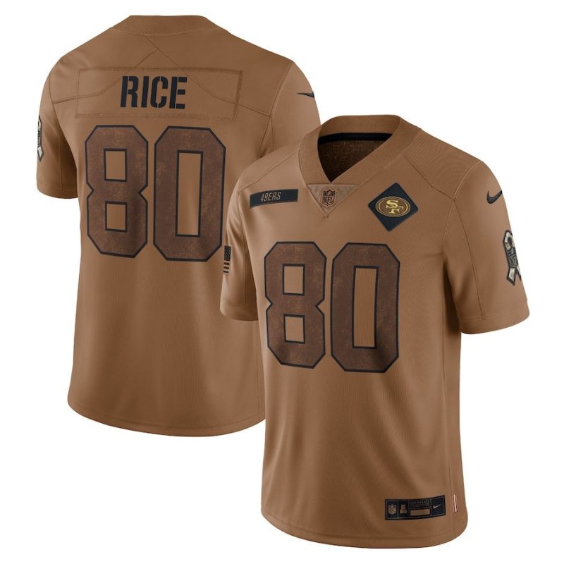 jerry rice 80 san francisco 49ers 2023 salute to service limited jersey brown