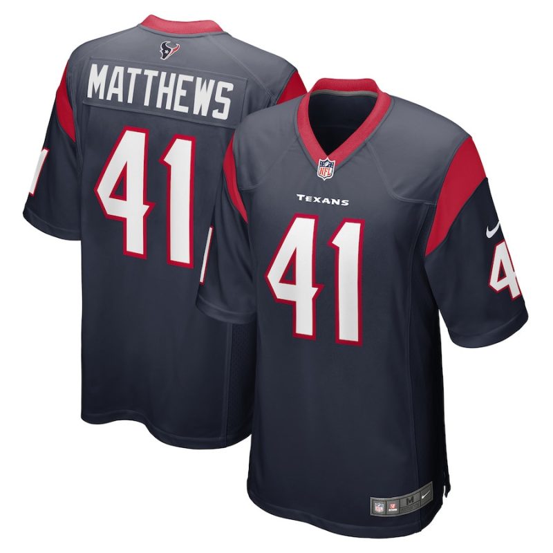 jesse matthews 41 houston texans men team game jersey navy