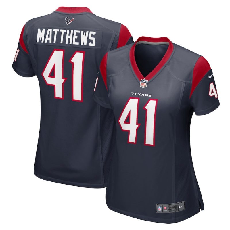 jesse matthews 41 houston texans women team game jersey navy