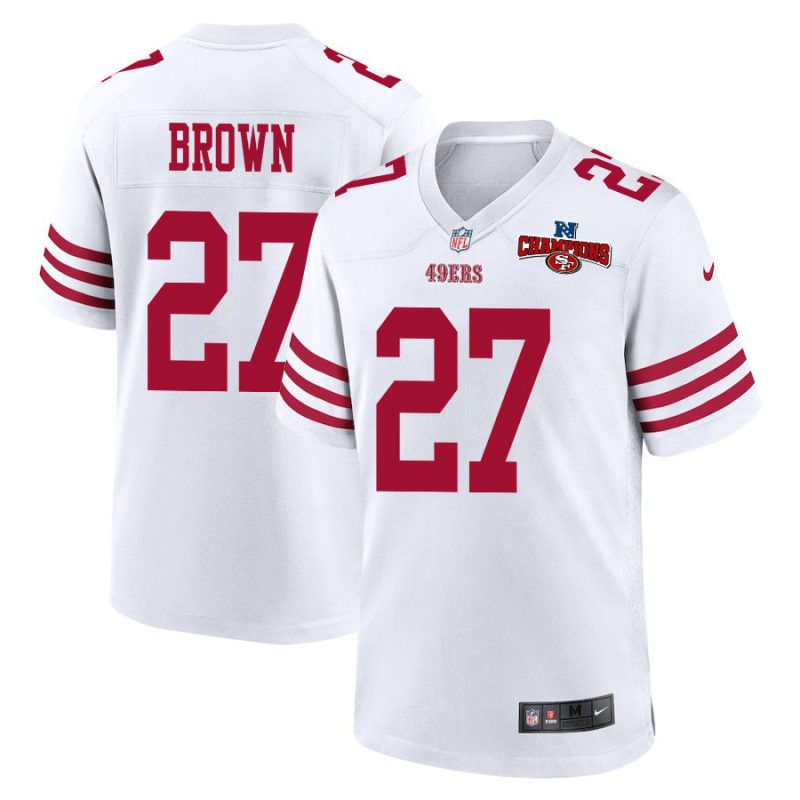 jiayir brown 27 san francisco 49ers nfc champions patch game men jersey white