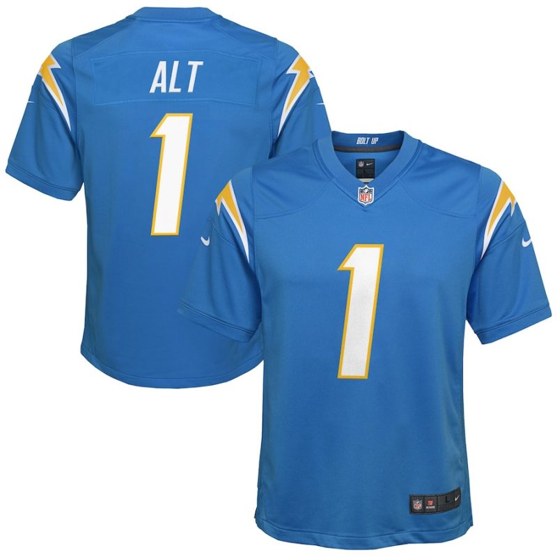 joe alt los angeles chargers 2024 nfl draft first round pick player game youth jersey powder blue