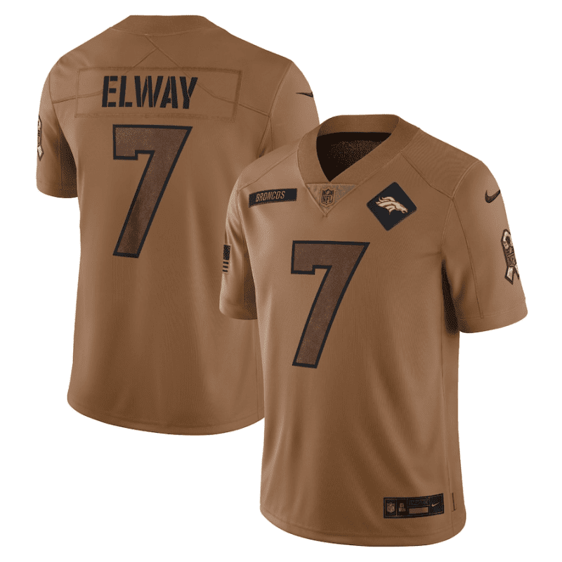 john elway 7 denver broncos 2023 salute to service limited jersey brown