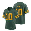 jordan love 10 green bay packers 50s classic men game jersey green gold