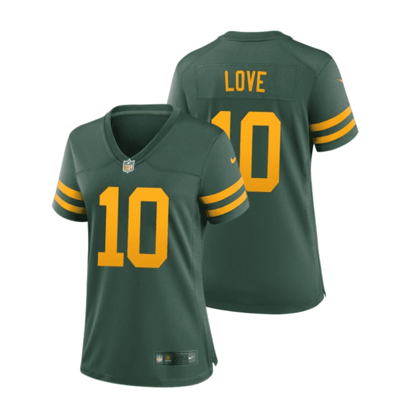 jordan love 10 green bay packers 50s classic women game jersey green gold