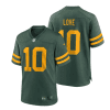 jordan love 10 green bay packers 50s classic youth game jersey green gold