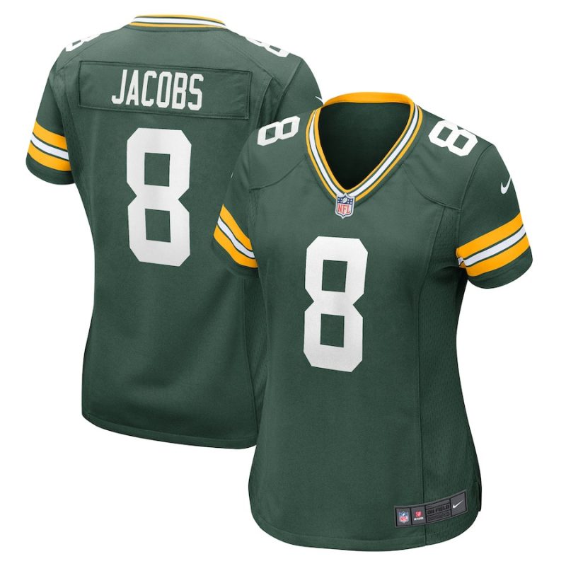 josh jacobs 8 green bay packers team game women jersey green