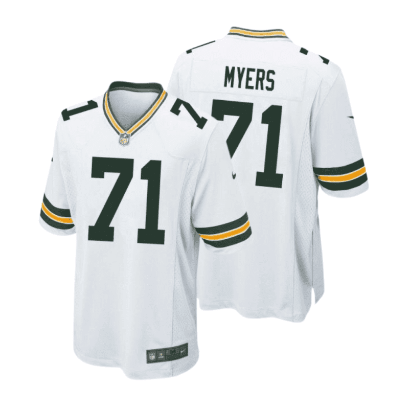 josh myers 71 green bay packers men away game jersey white