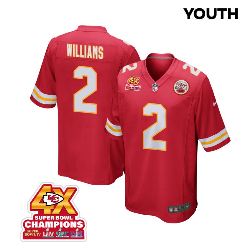 joshua williams 2 kansas city chiefs super bowl lviii champions 4x game youth jersey red