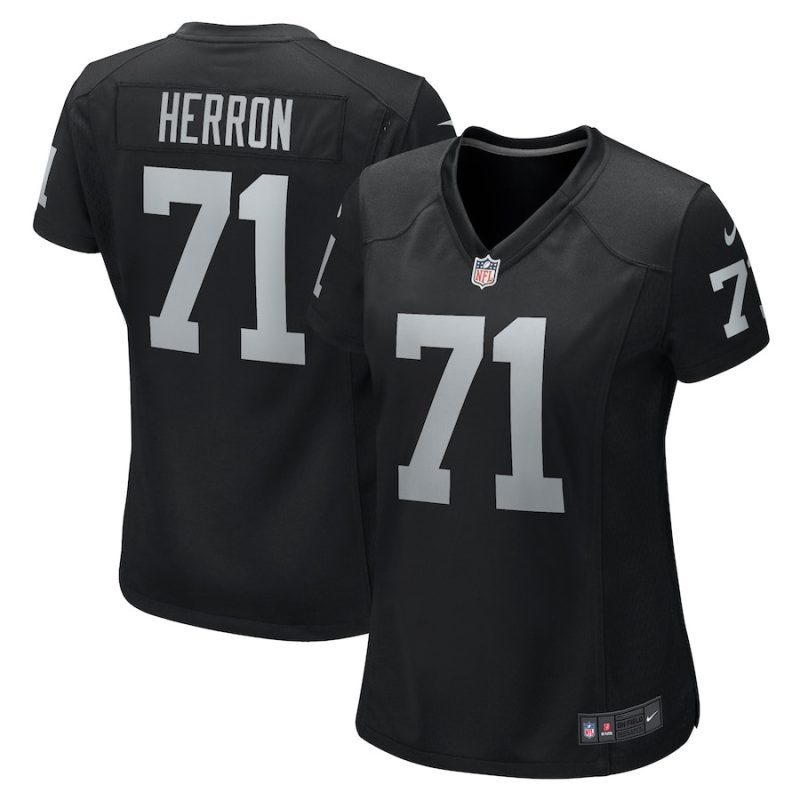 justin herron 71 las vegas raiders women team game jersey black