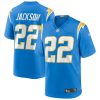 justin jackson 22 los angeles chargers men game jersey powder blue