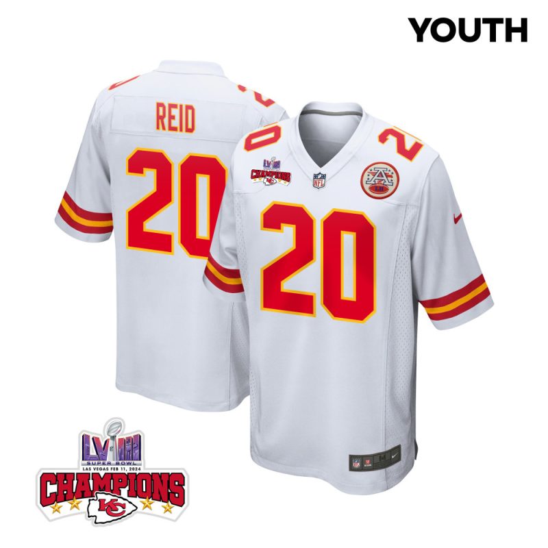 justin reid 20 kansas city chiefs super bowl lviii champions 4 stars patch game youth jersey white