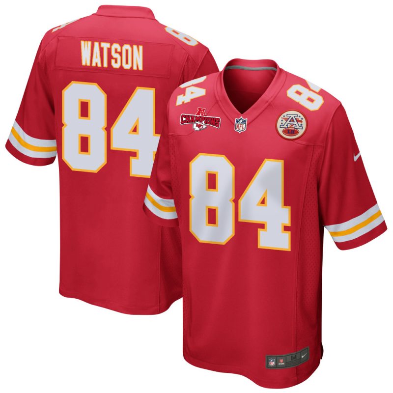 justin watson 84 kansas city chiefs afc champions patch game men jersey red