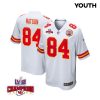 justin watson 84 kansas city chiefs super bowl lviii champions 4 stars patch game youth jersey white