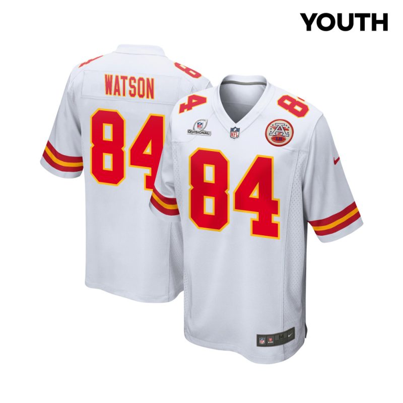 justin watson 84 kansas city chiefs super bowl lviii patch game youth jersey white