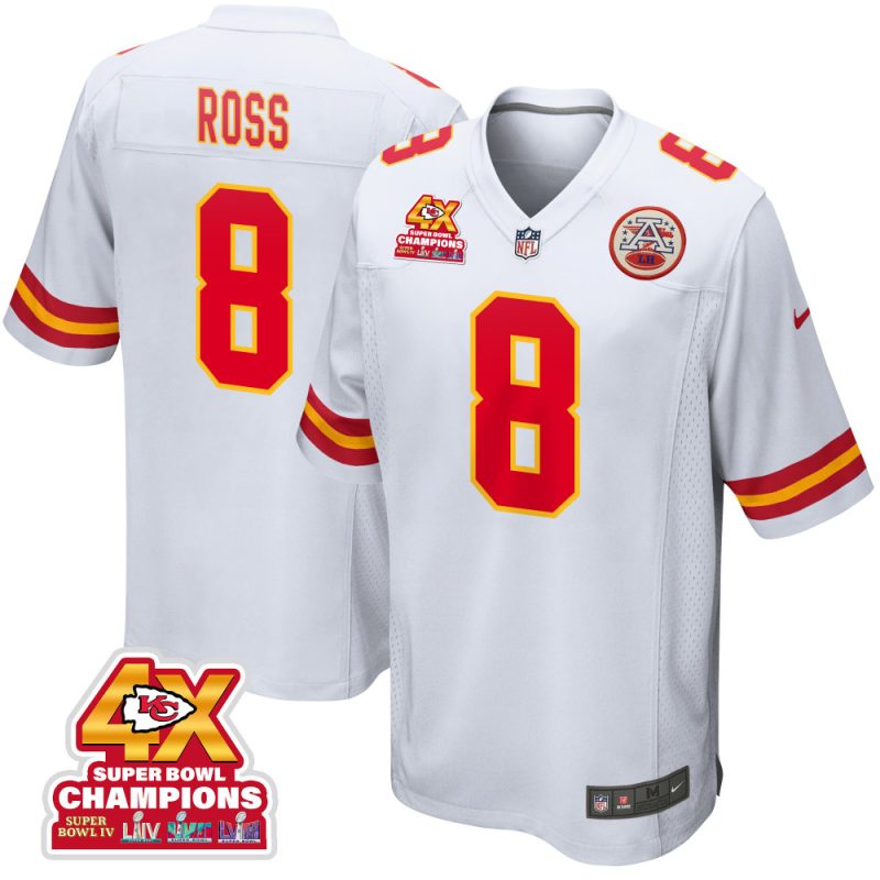 justyn ross 8 kansas city chiefs super bowl lviii champions 4x game men jersey white