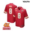 justyn ross 8 kansas city chiefs super bowl lviii champions 4x game youth jersey red