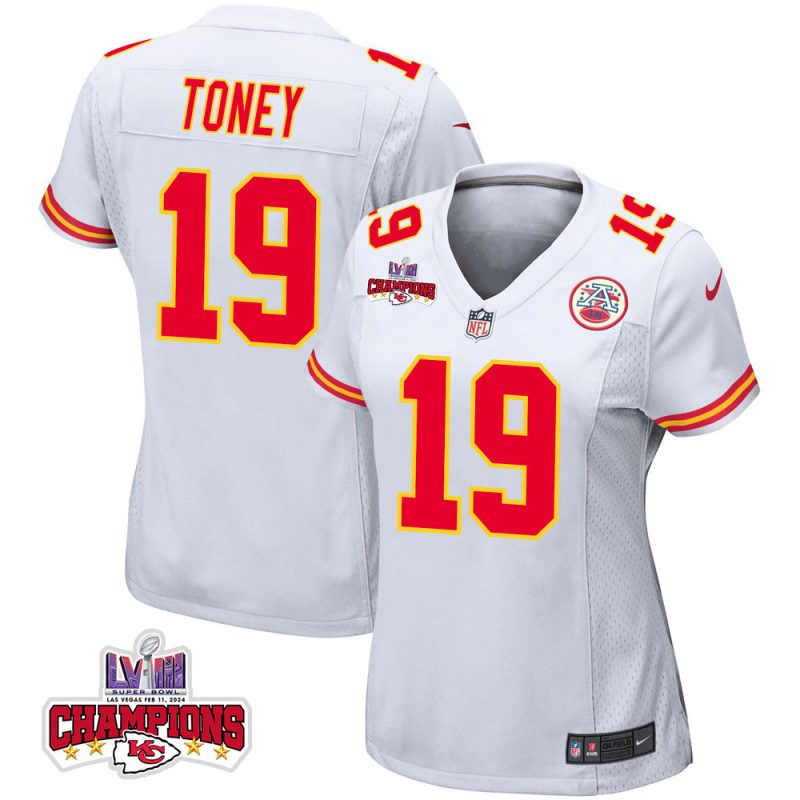 kadarius toney 19 kansas city chiefs super bowl lviii champions 4 stars patch game women jersey white