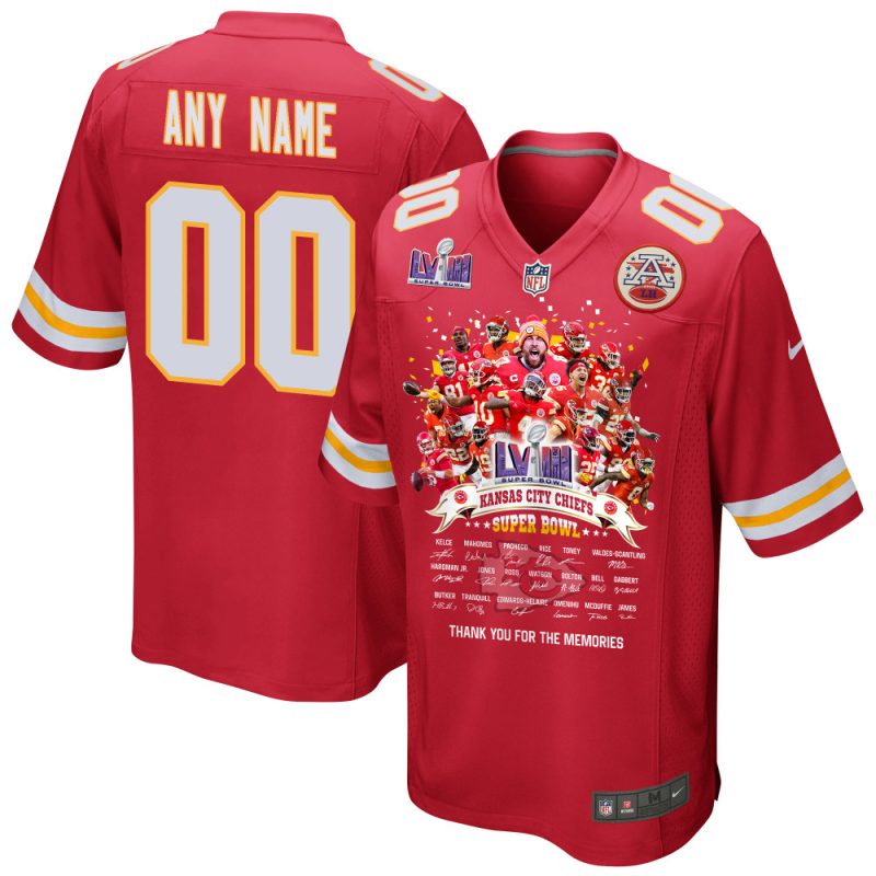 kansas city chiefs super bowl lviii thanks for memories game custom men jersey red