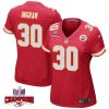 keaontay ingram 30 kansas city chiefs super bowl lviii champions 4 stars patch game women jersey red