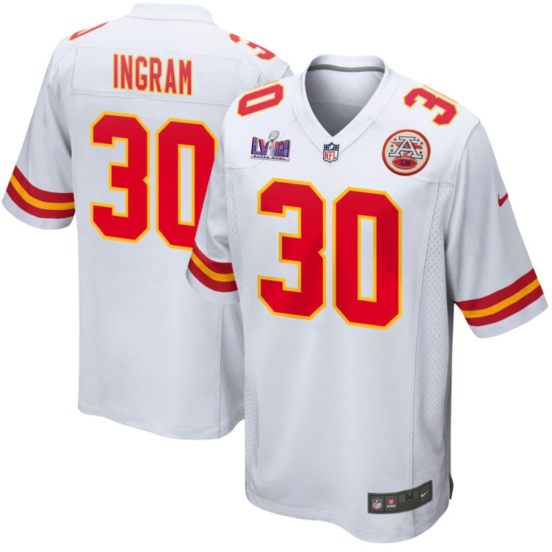 keaontay ingram 30 kansas city chiefs super bowl lviii patch game men jersey white