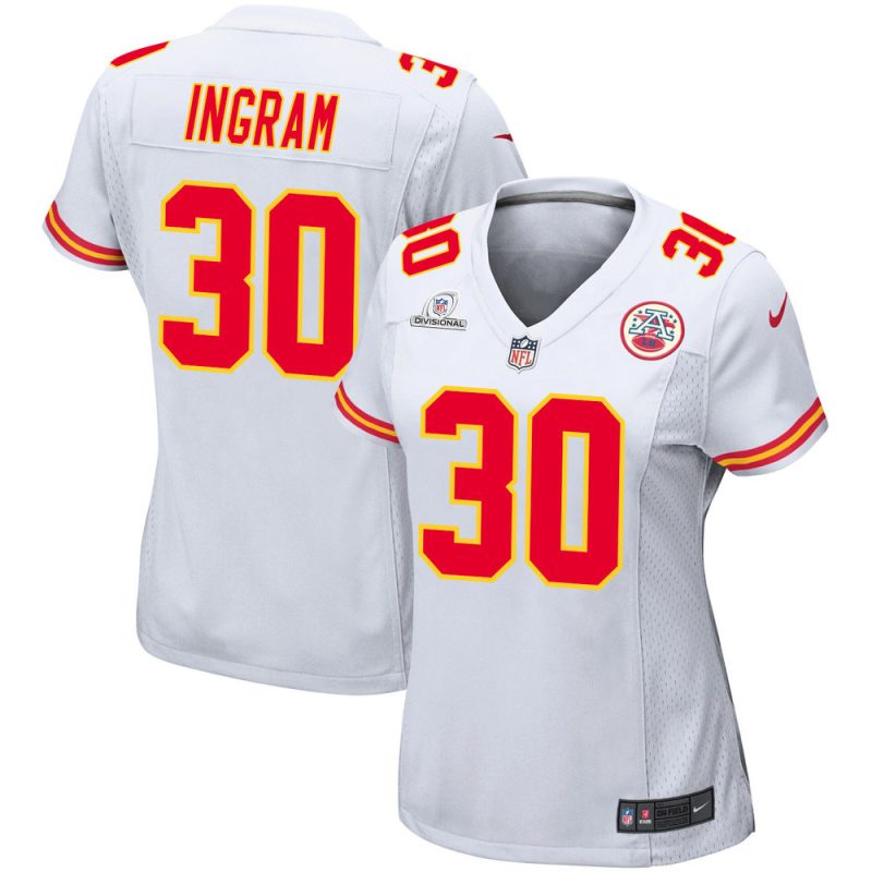 keaontay ingram 30 kansas city chiefs super bowl lviii patch game women jersey white