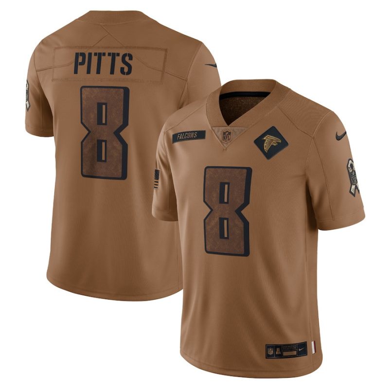 kyle pitts 8 atlanta falcons men 2023 salute to service limited jersey brown