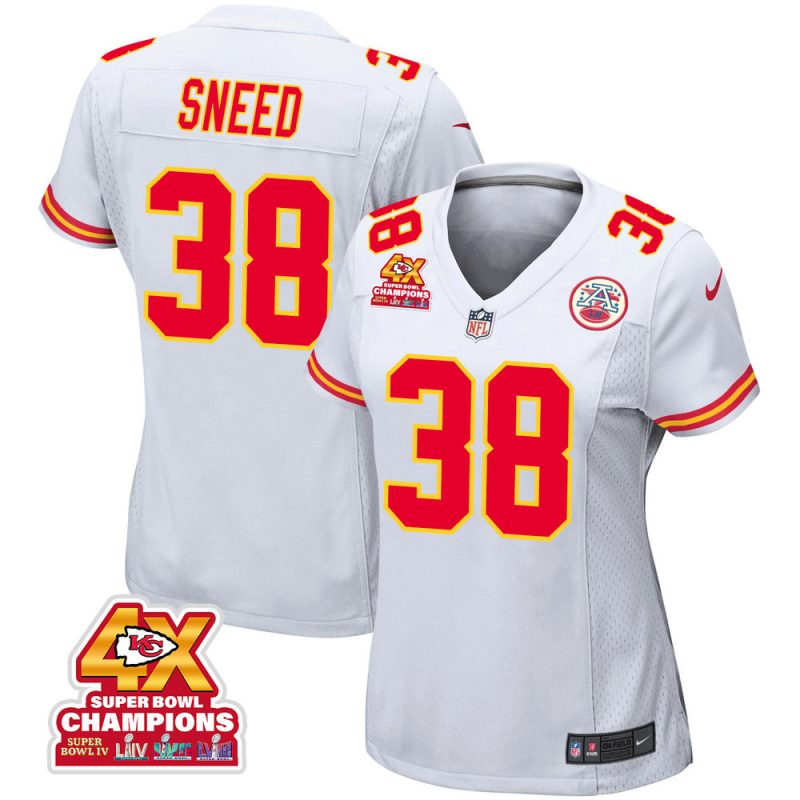 ljarius sneed 38 kansas city chiefs super bowl lviii champions 4x game women jersey white