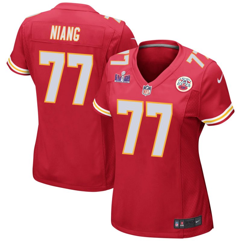 lucas niang 77 kansas city chiefs super bowl lviii patch game women jersey red