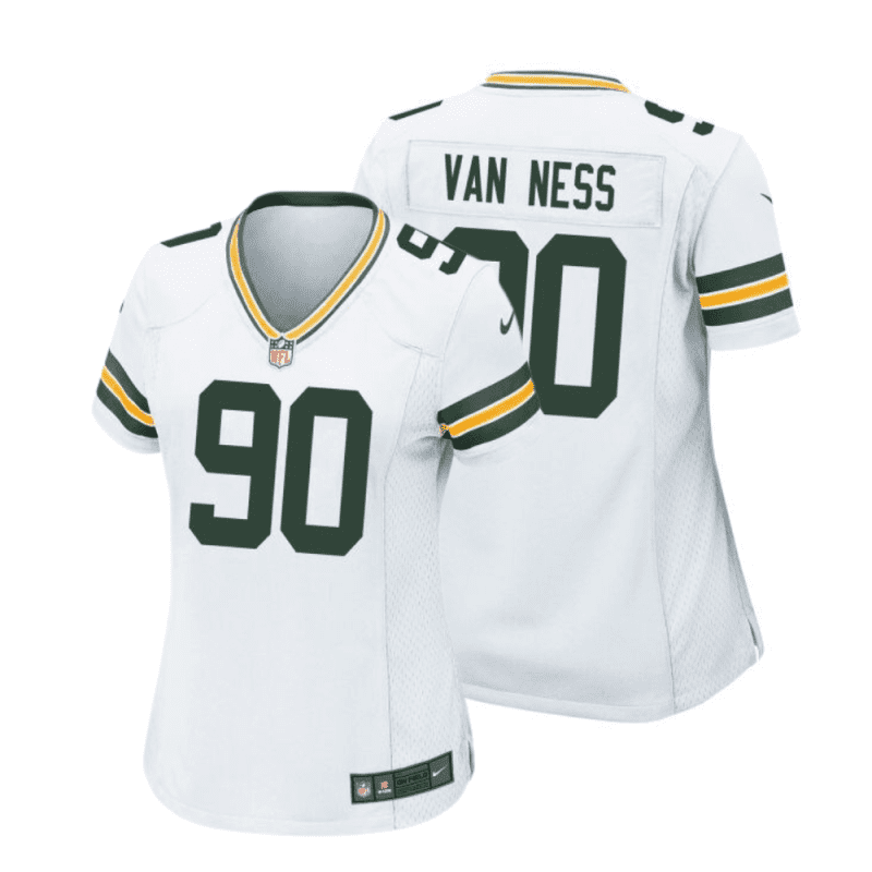 lukas van ness 90 green bay packers women away game jersey white