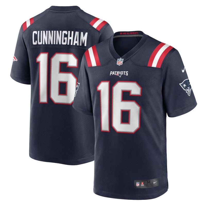 malik cunningham 16 new england patriots men team game jersey navy