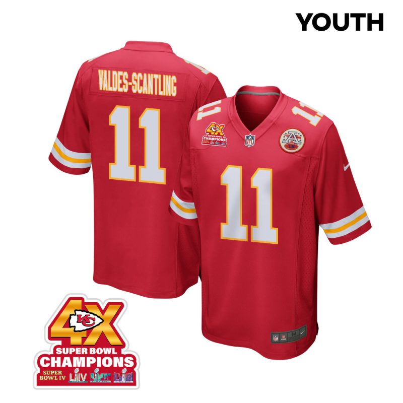 marquez valdes scantling 11 kansas city chiefs super bowl lviii champions 4x game youth jersey red