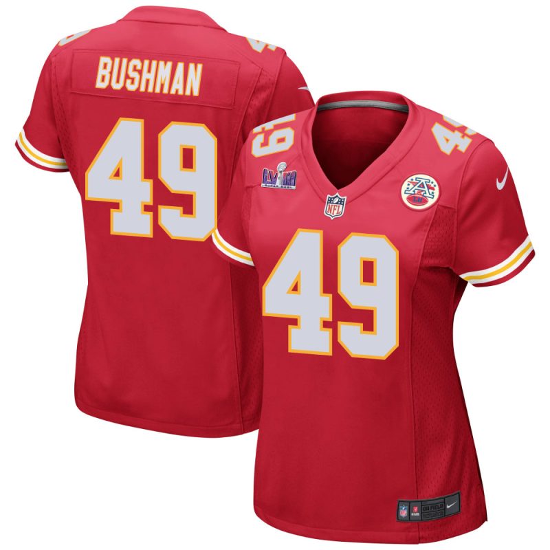 matt bushman 49 kansas city chiefs super bowl lviii patch game women jersey red