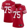 matt pryor 75 san francisco 49ers super bowl lviii patch game women jersey scarlet