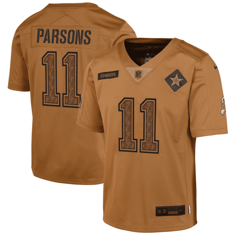 micah parsons 11 dallas cowboys 2023 salute to service limited youth jersey brown