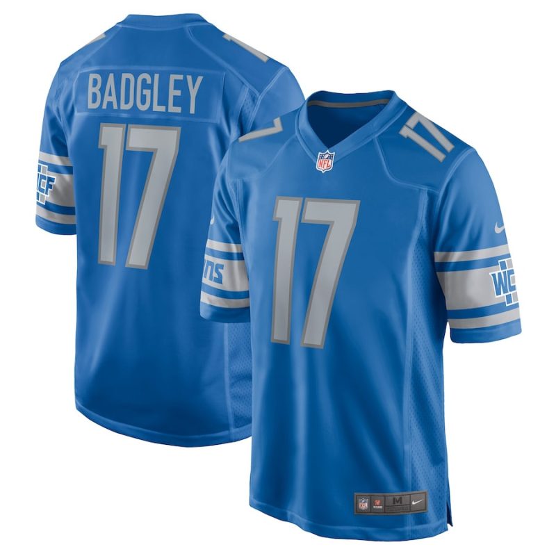 michael badgley 17 detroit lions mens home game jersey blue