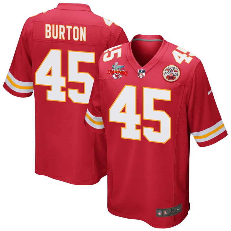 michael burton 45 kansas city chiefs super bowl lvii champions 3 stars men game jersey red