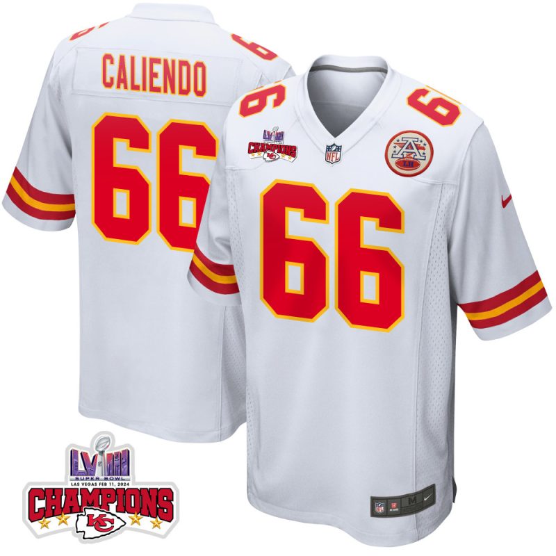 mike caliendo 66 kansas city chiefs super bowl lviii champions 4 stars patch game men jersey white