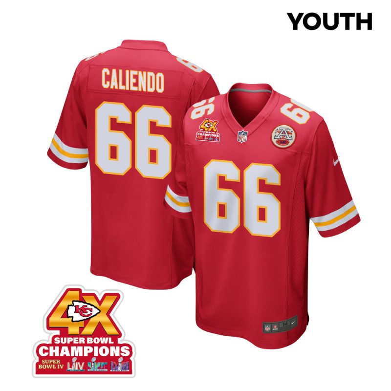 mike caliendo 66 kansas city chiefs super bowl lviii champions 4x game youth jersey red