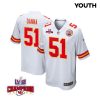 mike danna 51 kansas city chiefs super bowl lviii champions 4 stars patch game youth jersey white