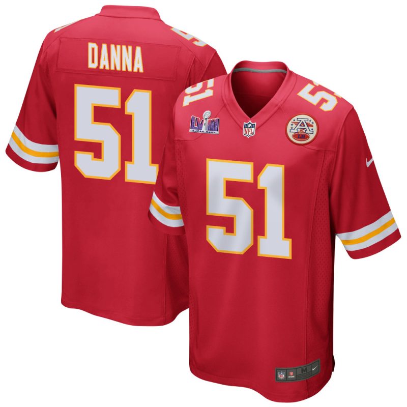 mike danna 51 kansas city chiefs super bowl lviii patch game men jersey red