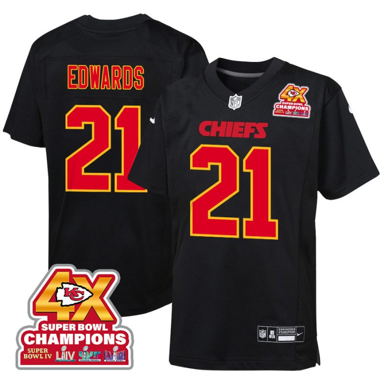 mike edwards 21 kansas city chiefs super bowl lviii champions 4x fashion game youth jersey carbon black