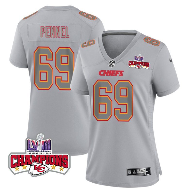 mike pennel 69 kansas city chiefs super bowl lviii champions 4 stars patch atmosphere fashion game women jersey gray