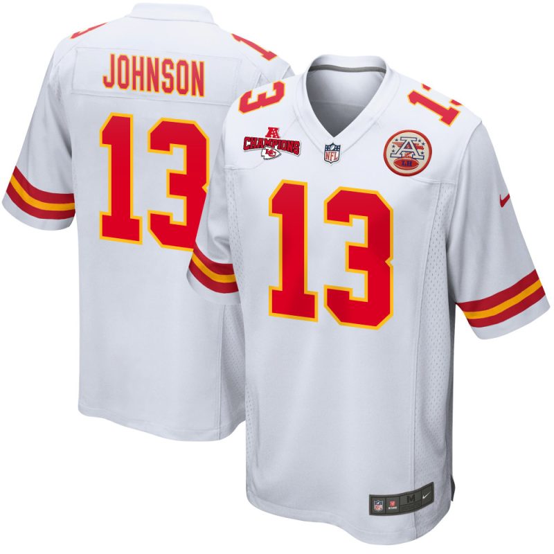 nazeeh johnson 13 kansas city chiefs afc champions patch game men jersey white