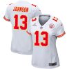 nazeeh johnson 13 kansas city chiefs super bowl lviii patch game women jersey white