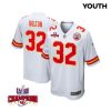 nick bolton 32 kansas city chiefs super bowl lviii champions 4 stars patch game youth jersey white