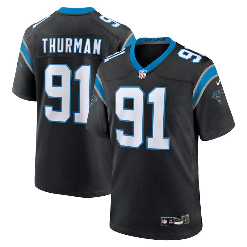 nick thurman 91 carolina panthers mens team game jersey black