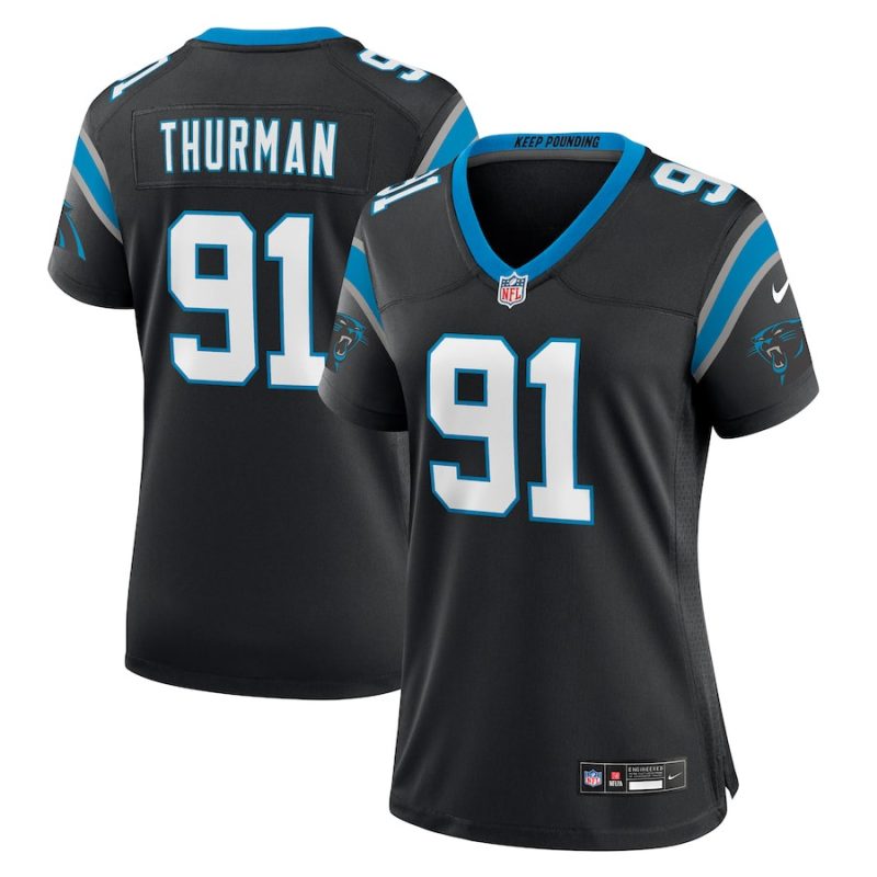 nick thurman 91 carolina panthers womens team game jersey black