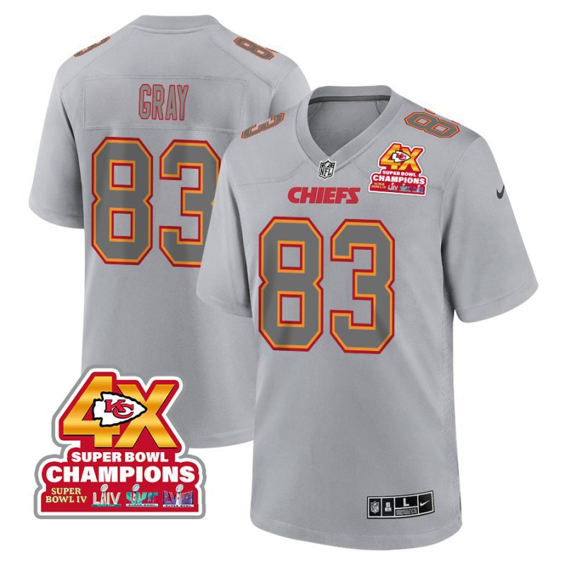 noah gray 83 kansas city chiefs super bowl lviii champions 4x atmosphere fashion game men jersey gray