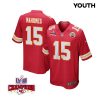 patrick mahomes 15 kansas city chiefs super bowl lviii champions 4 stars patch game youth jersey red