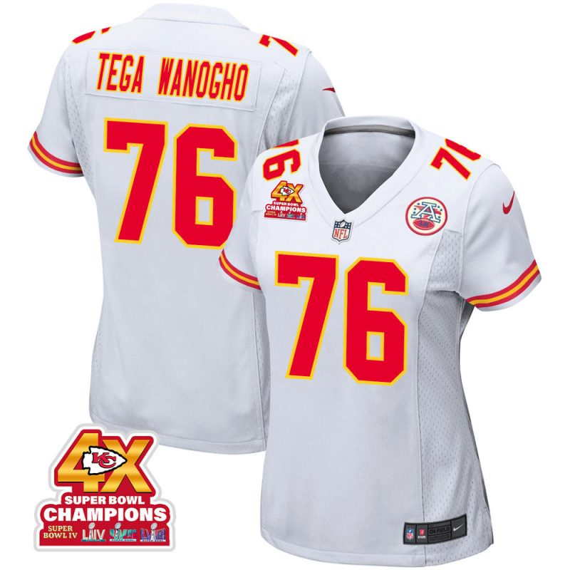 prince tega wanogho 76 kansas city chiefs super bowl lviii champions 4x game women jersey white